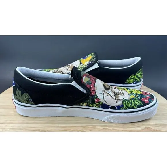 Vans Classic Slip-On Fruit’ Skull Black White Canvas Shoes Sz Men 8.5 Women 10 - Picture 5 of 13